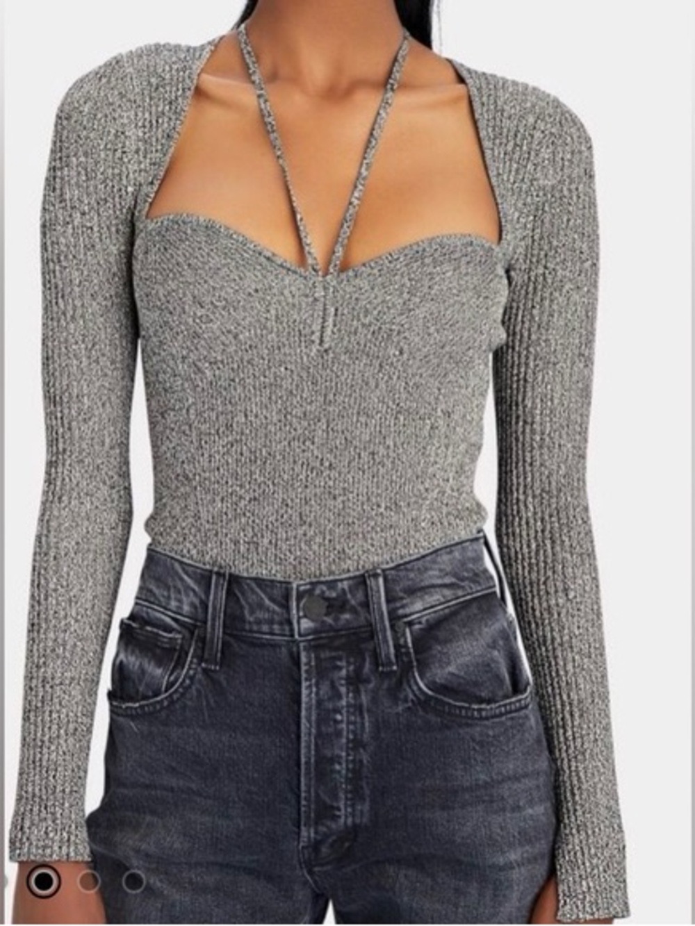 Jonathan Simkhai Charcoal Gray Ribbed Long-Sleeve Knit Top XS